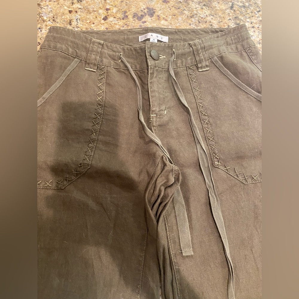 cAbi | olive green linen pants | size 4